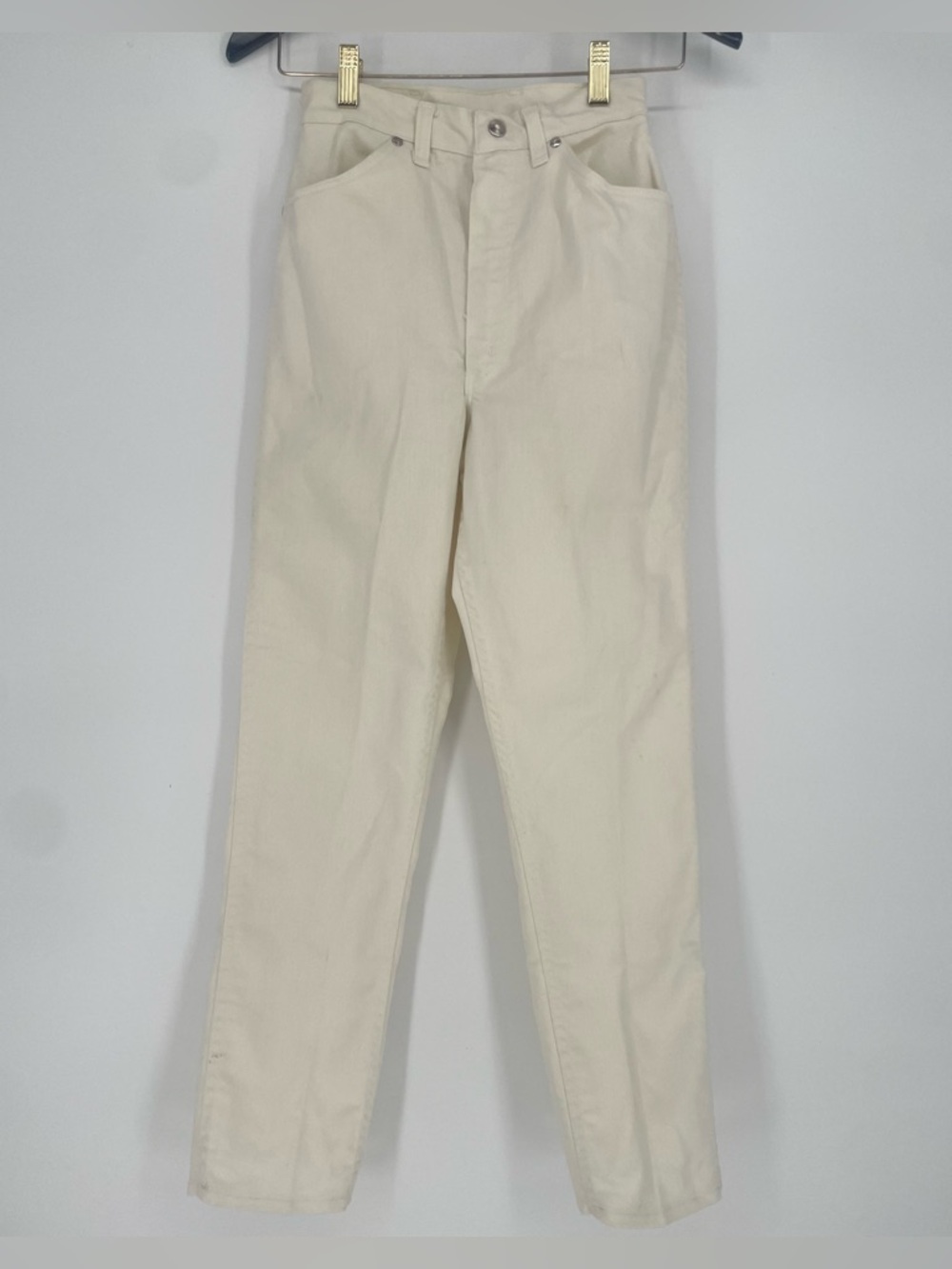 Vintage Wrangler Jeans Sanforized White Denim High Waisted Cut W Stitched Pocket - Picture 2 of 16
